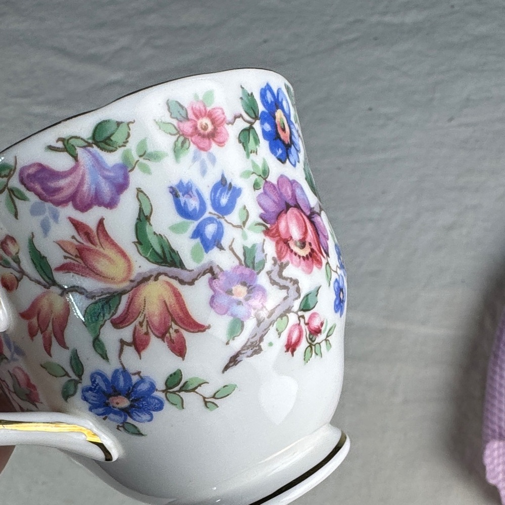 Crown Staffordshire Springtime Pattern Floral Bone China Teacup and Saucer Set - Picture 8 of 10